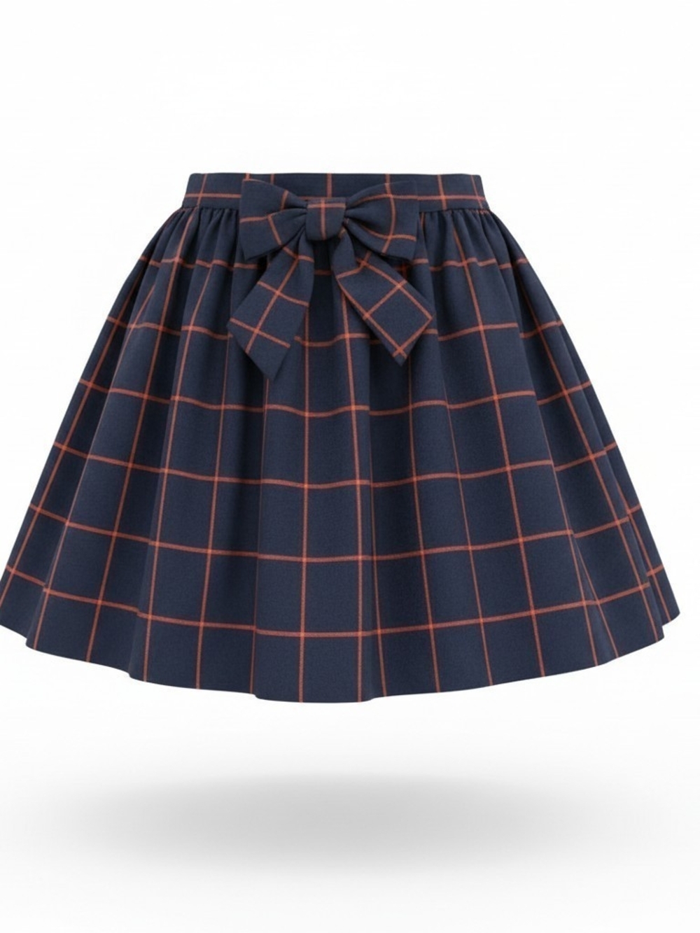 Modcloth Navy Windowpane Bow Skater Skirt